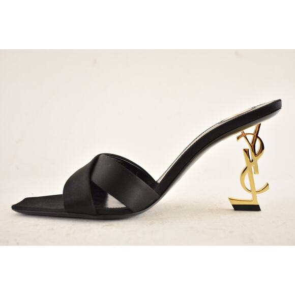 Saint Laurent Opyum 85 Sandal Black Satin Gold YSL Heel Backless Mule Pump 39.5 - Picture 13 of 16